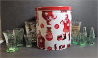 Coca-Cola Collectors Tin, Glassware & Salt