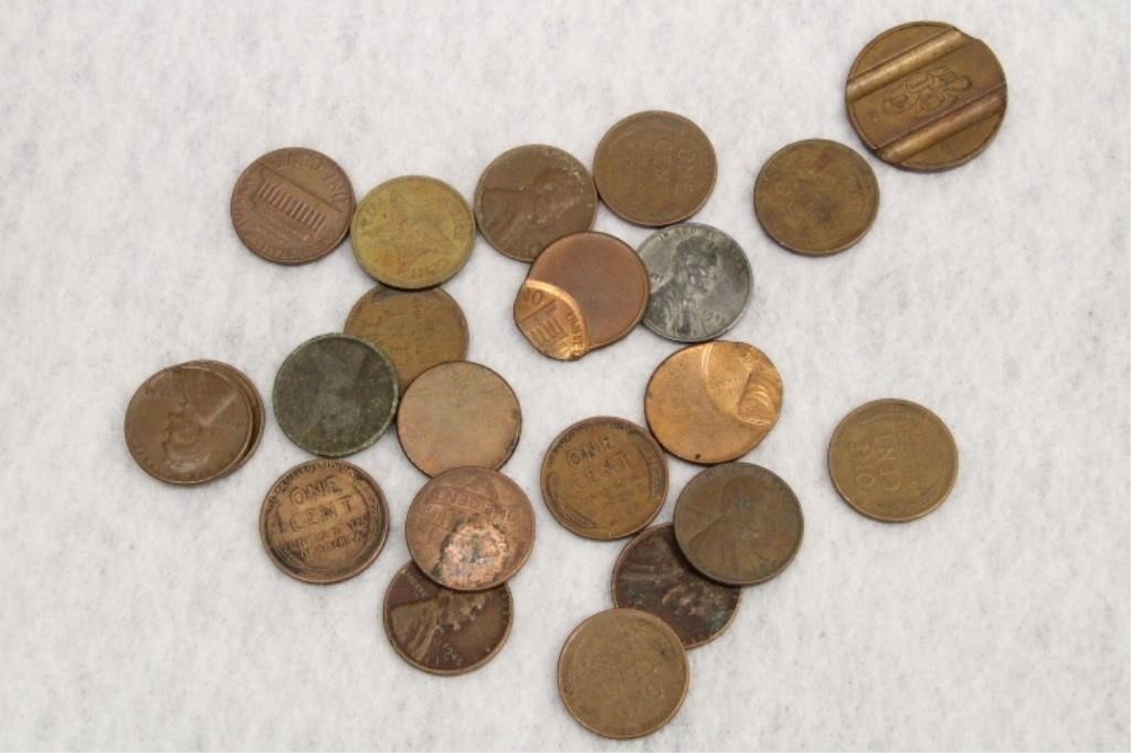 (20) U.S. PENNIES, ONE CENT BAHAMAS COIN, & TOKEN