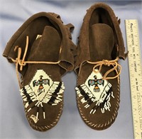 Adolescent pair of moccasins, hand beaded Tlingit
