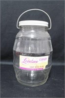 GLASS CANDY JAR WITH LID AND BALE - "LOVELACE