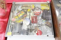 TABLE TOP DISPLAY CASE WITH SHAVING ITEMS AND