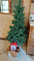 4ft Christmas tree, 11in Santa figure & ornaments