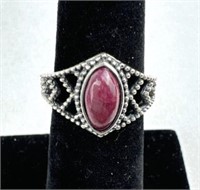 925 Silver Marquise Ruby Cabochon Ring