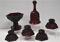 Vtg Avon Red Ruby Glass Bell, Candlesticks
