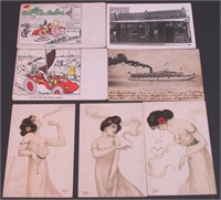 Seven vintage postcards including two by