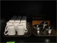 LOT: Browne Mugs, S/S Tea Pots, Food Trays