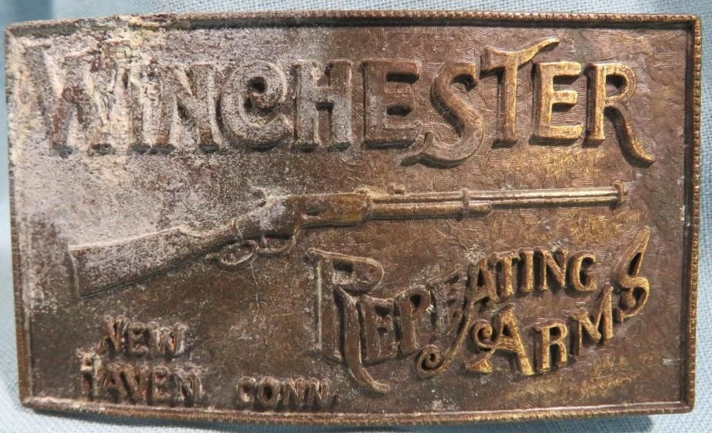 Vintage Winchester Repeating Arms Brass Western Belt Buckle