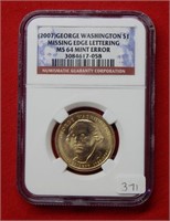 2007 Washington Golden Dollar NGC MS64 Mint Error