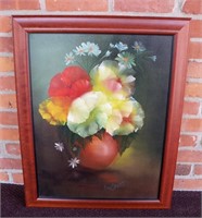 Floral Bouquet Framed Painting on Canvas Signed