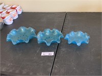 (3) Blue Ruffeled Dishes