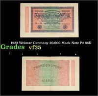 1923 Weimar Germany 20,000 Mark Note P# 85D Grades