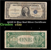 1935D $1 Blue Seal Silver Certificate Grades vf, v