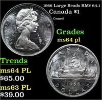 1966 Large Beads Canada Dollar KM# 64.1 1 Grades C