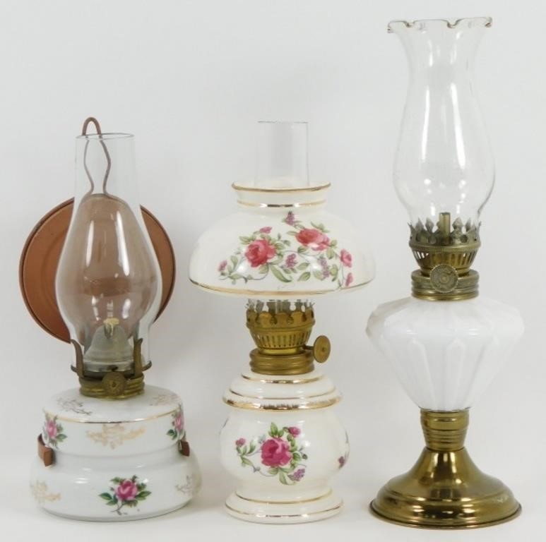 ** 3 Miniature 10" Porcelain Kerosene Lamps