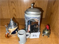 GERMAN STEIN WITH SMALL MUG HELMET AND STEIN