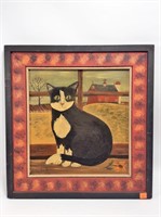 "Primitive" Cat Painting in grained frame -