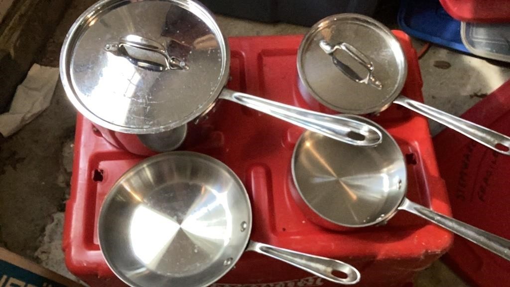 3 All-Clad Sauce Pans 2 w/Lid & Small Skillet