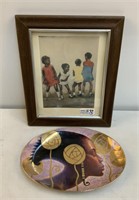Framed Picture of Children & Decorator Plate
