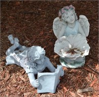 Girl Reading & Angel Yard Statues