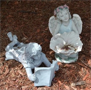 Girl Reading & Angel Yard Statues
