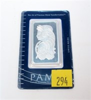 One-ounce Swiss Pamp bar, .999 fine silver