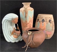 (4pc) Southwestern Pottery Vases, Pot