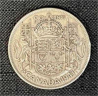 1943 CANADIAN FIFTY CENT SILVER COIN