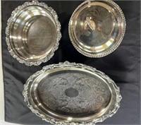 3- Vintage Silverplate Serving Trays/Dish/Bowls,