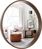 WallBeyond Round Mirror with Wood Frame 24 inch