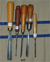 Canvas roll of five chisels & gouges