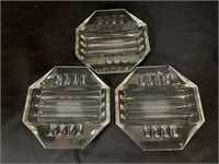 3 ART DECO PRESSED GLASS ASHTRAYS - SOME CHIPS