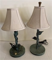 Vtg. Patina Eaf Table Lamps (24” Tall)