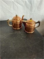 2 - 7in stag handled copper tea pots