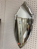 VINTAGE SHIELD-SHAPED MIRROR W/ CHIP ON BOTTOM -