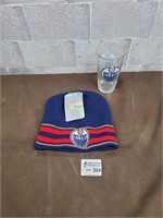 NHL Oilers toque with tags and glass