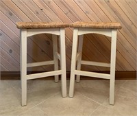 White wood and seagrass barstools
