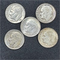 (5) 1940s-1960s Silver Roosevelt Dimes