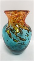 Glass blown vase with signature (7.5in)