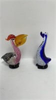 Glass blown pelican with fish in mouth, glass