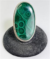 Large Sterling Congo Malachite Ring 21 Grams