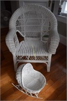 Wicker Chair and Baby Carriage, Measures: 32"W x