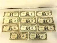 Silver certificates $1 notes 11 notes total
