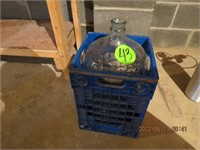 Glass water jug  w/ crate