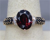 10K ROSE GOLD RING WITH GARNET, BLACK AND WHITE