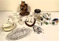 vintage glass, ceramic swan, polar bear decor