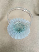 Blue Fenton Ruffle Frosted Bridal Basket