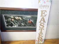 Happy Easter Sign-7"Wx32"H & Robin Picture By
