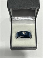 Blue titanium ring with Superman emblem size 10