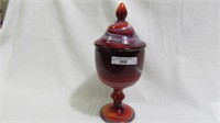 Imperial red slag-9" covered compote