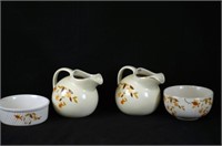 Jewel T (Hall) pottery - pitchers & bowls- 4pcs